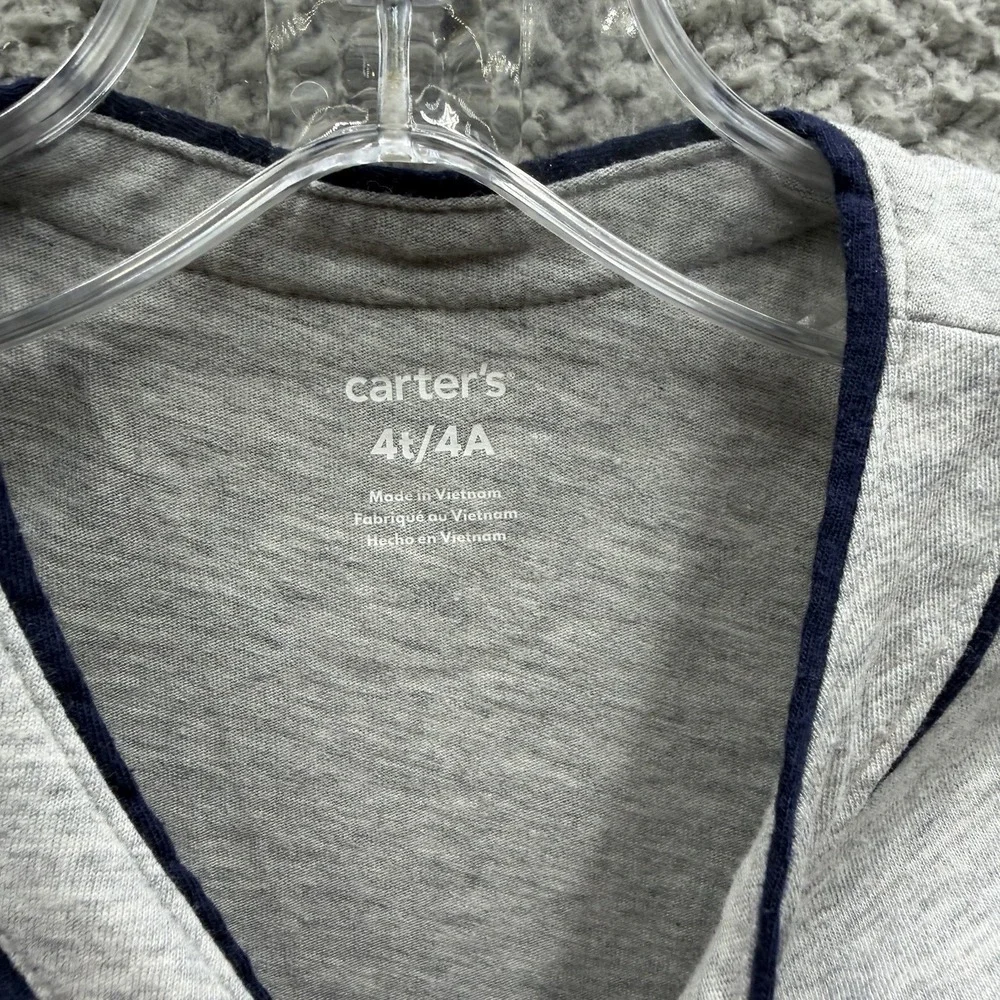 Carters Shirt Toddler Boy Size 4T Grey USA Short Sleeve Button Down Shirt 4T